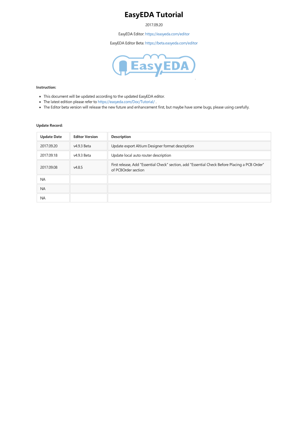 Easyeda Tutorial 2017.09.20 Easyeda Editor: Easyeda Editor Beta