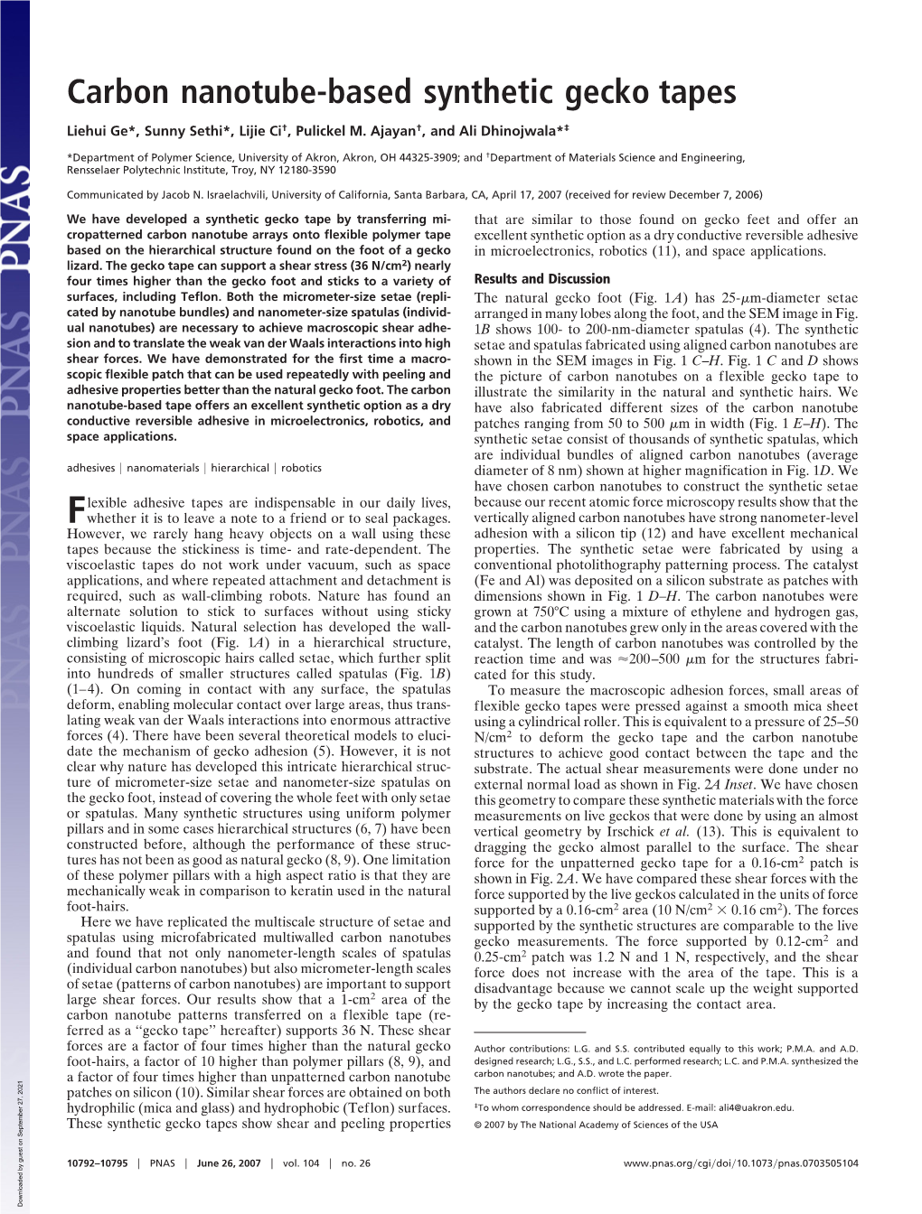 Carbon Nanotube-Based Synthetic Gecko Tapes