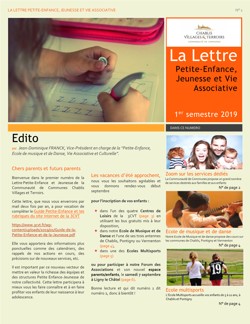 La Lettre Petite-Enfance, Jeunesse Et Vie Associative N° 1