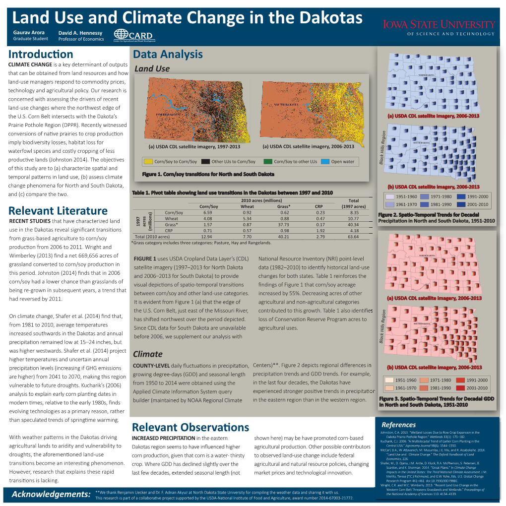 Land Use and Climate Change in the Dakotas Gaurav Arora David A