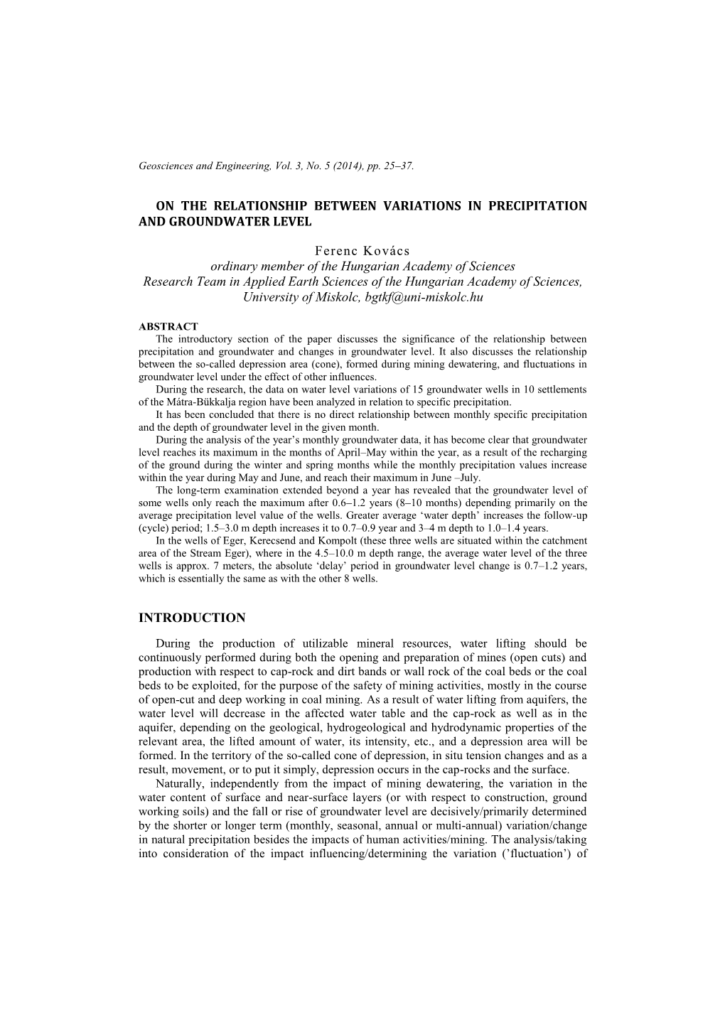 On the Relationship Between Variations in Precipitation and Groundwater Level