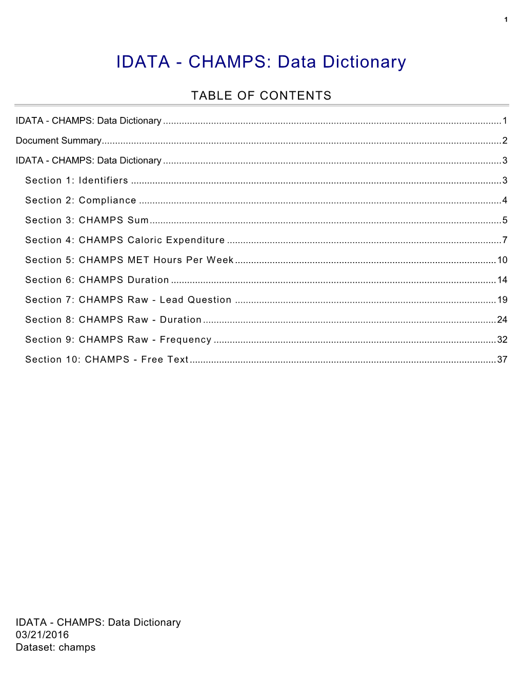 IDATA - CHAMPS: Data Dictionary