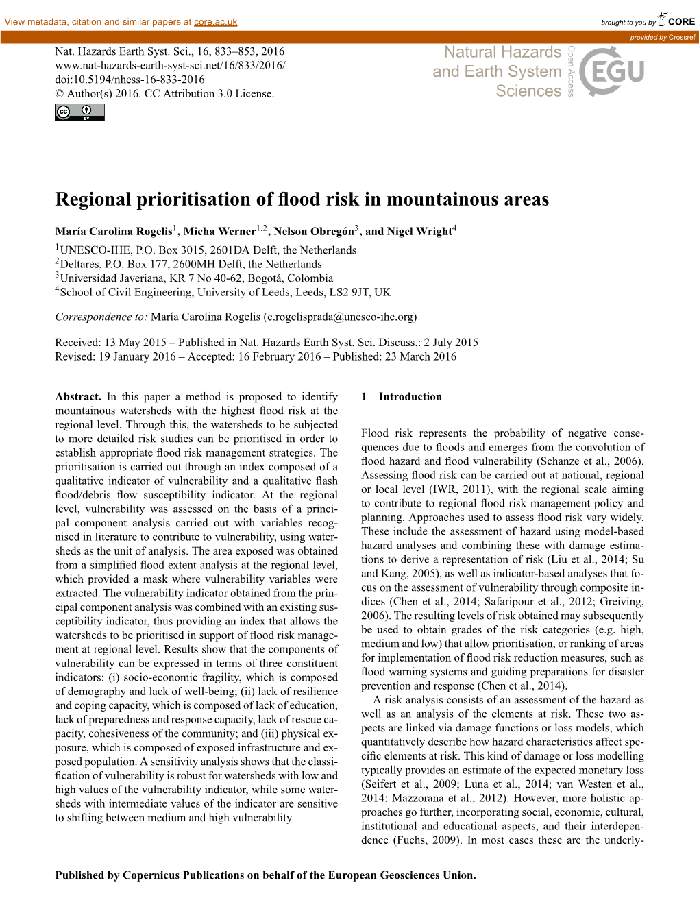 Regional Prioritisation of Flood Risk in Mountainous Areas