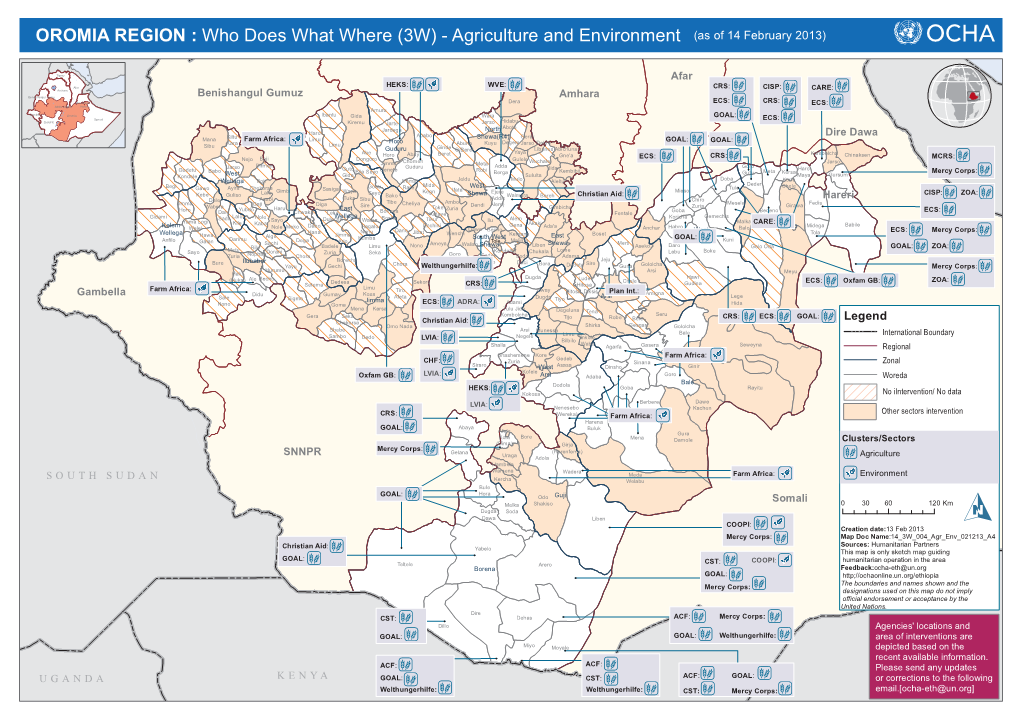 OROMIA REGION : Who Does What Where (3W) - Agriculture and Environment (As of 14 February 2013)