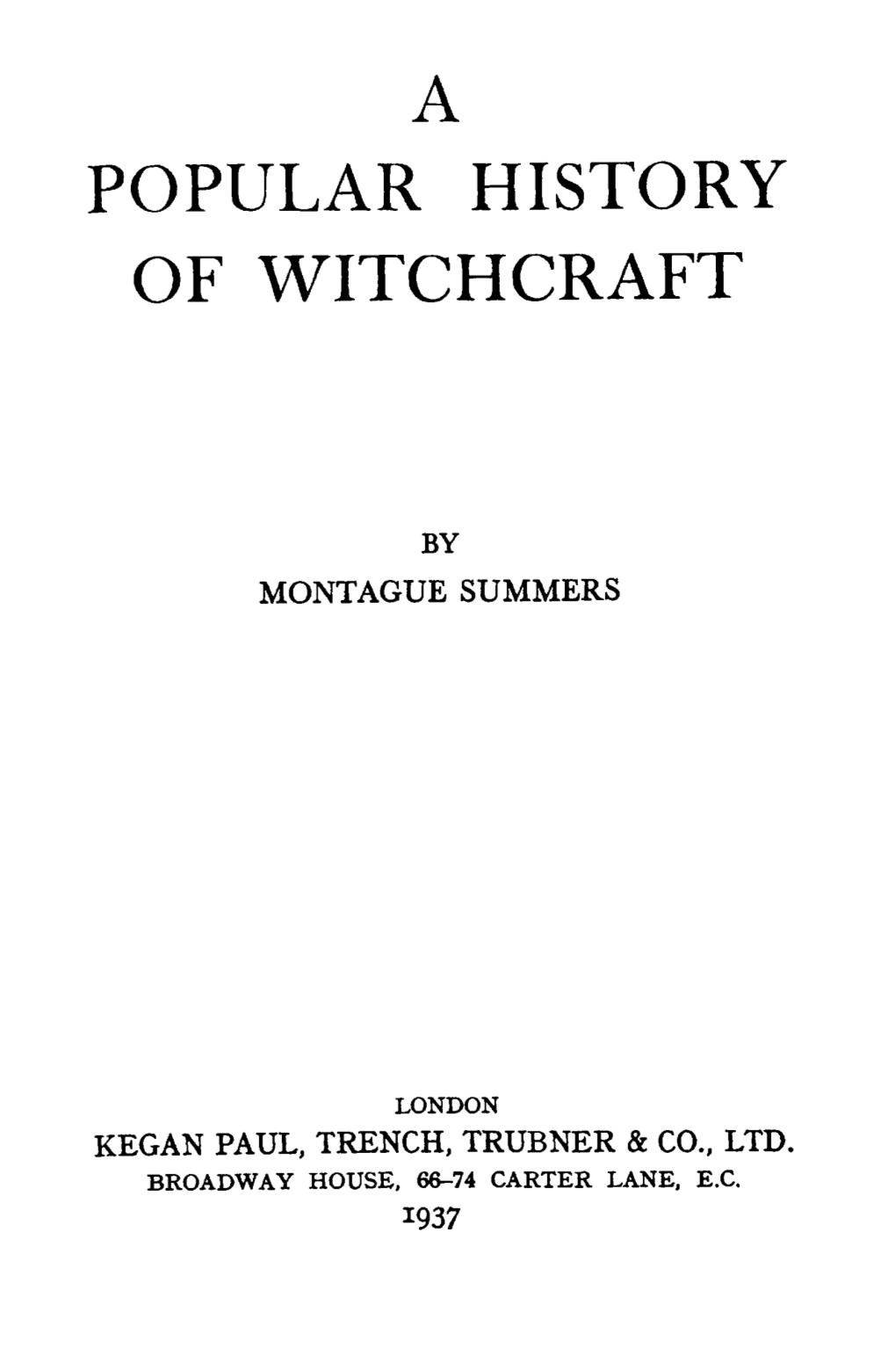 Popular History of Witchcraft