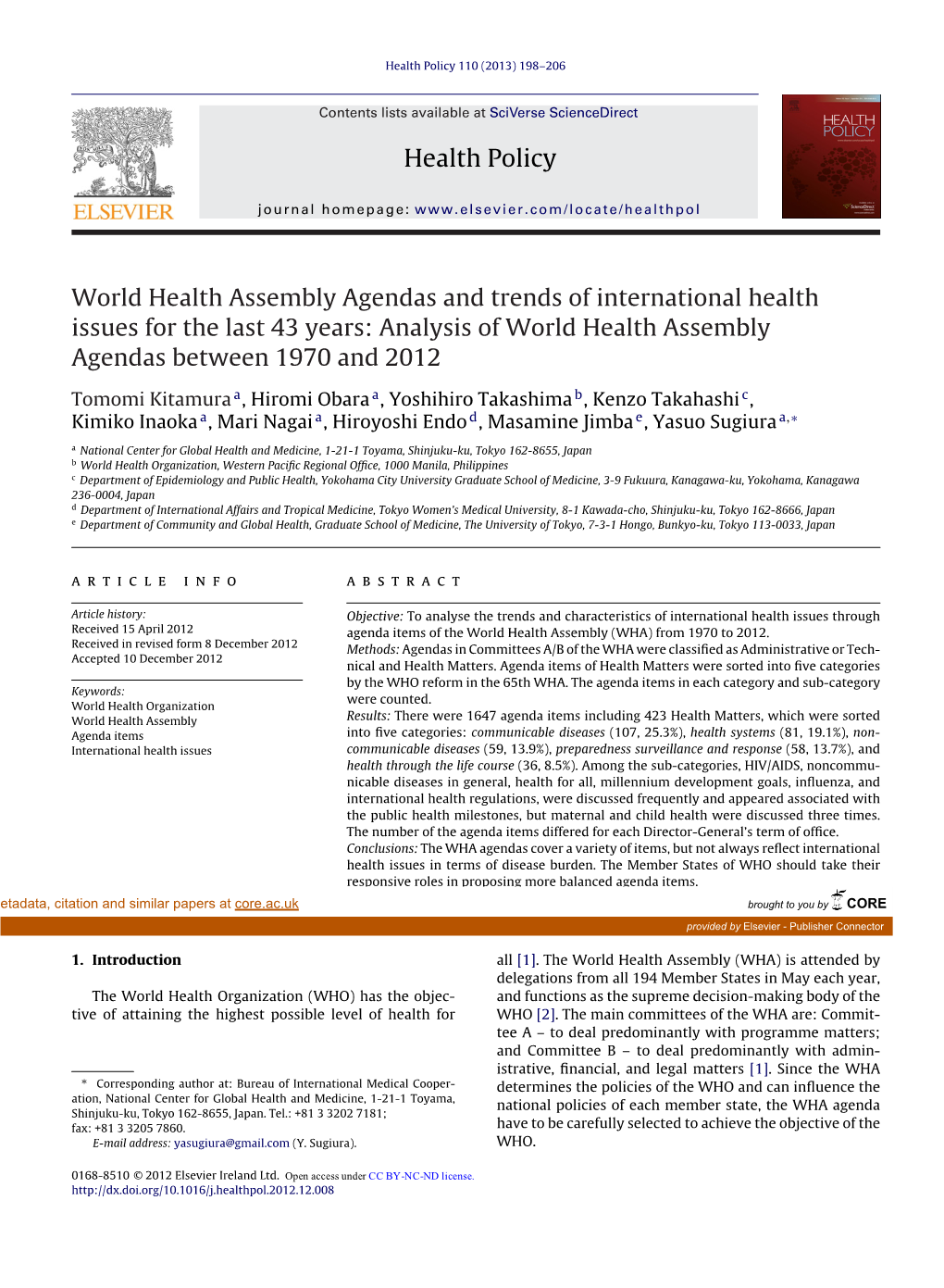 Analysis of World Health Assembly