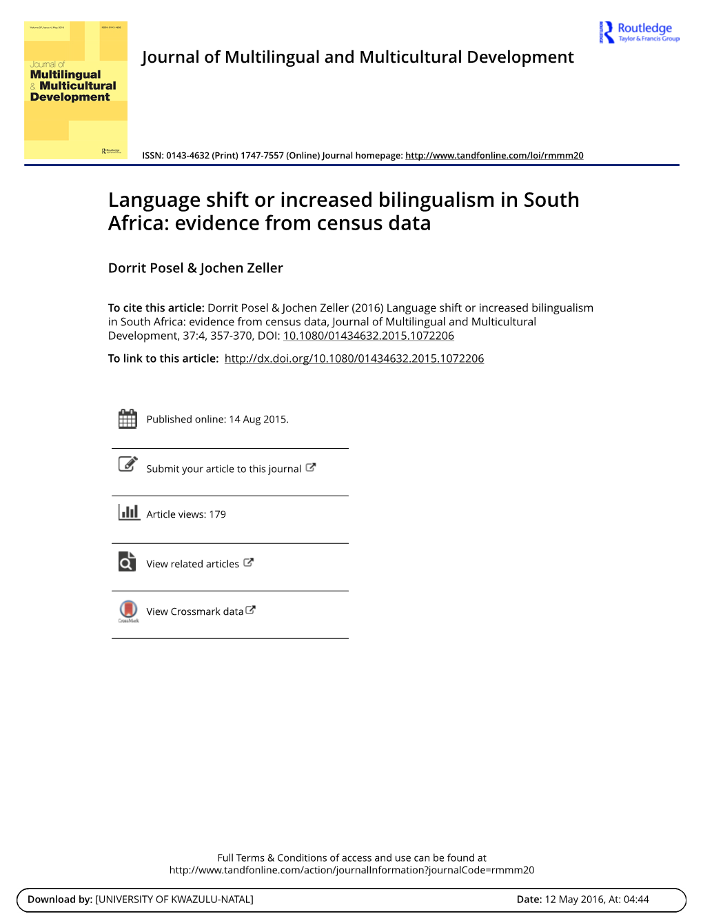 Language Shift Or Increased Bilingualism in South Africa: Evidence from Census Data