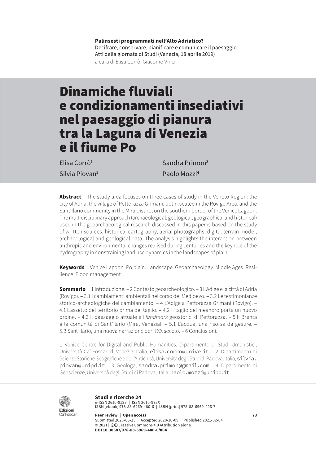 Dinamiche Fluviali E Condizionamenti Insediativi Nel Paesaggio Di Pianura