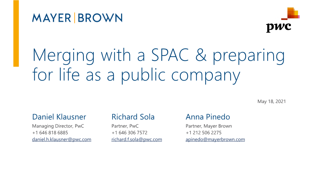 Merging with a SPAC & Preparing for Life As a Public Company