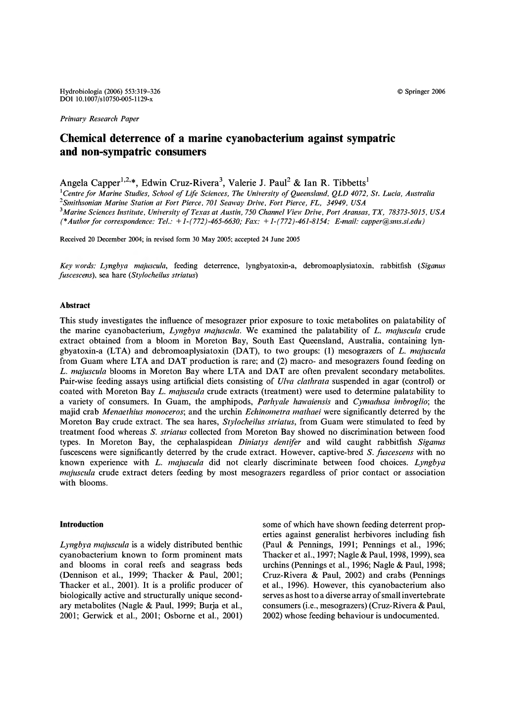 Chemical Deterrence of a Marine Cyanobacterium Against Sympatric and Non-Sympatric Consumers