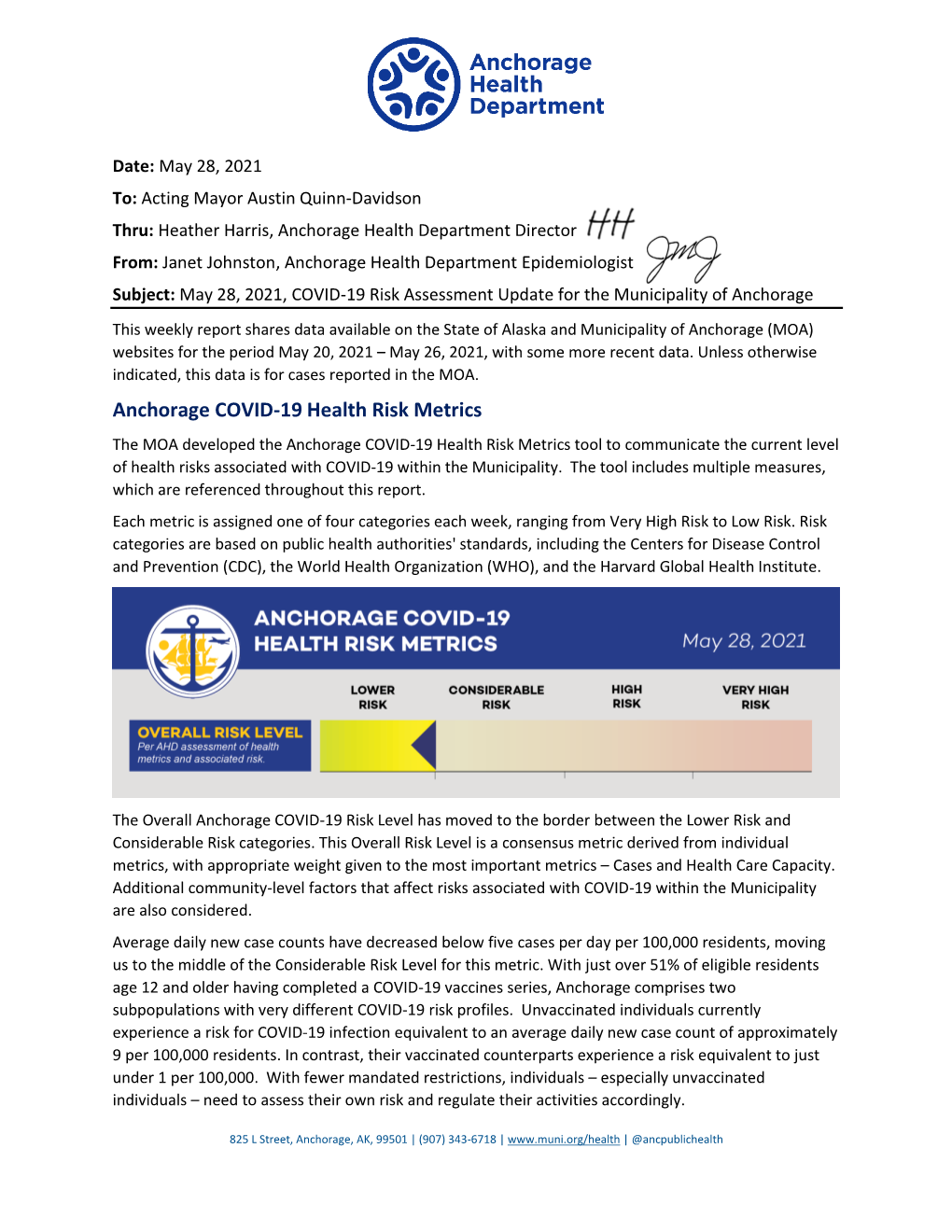 Anchorage COVID-19 Health Risk Metrics