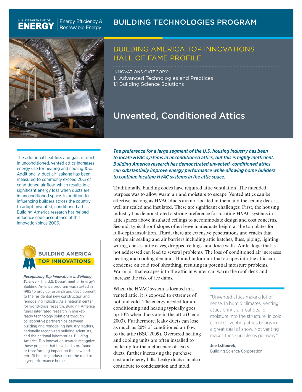 Building America Top Innovations Hall of Fame Profile – Unvented, Conditioned Attics