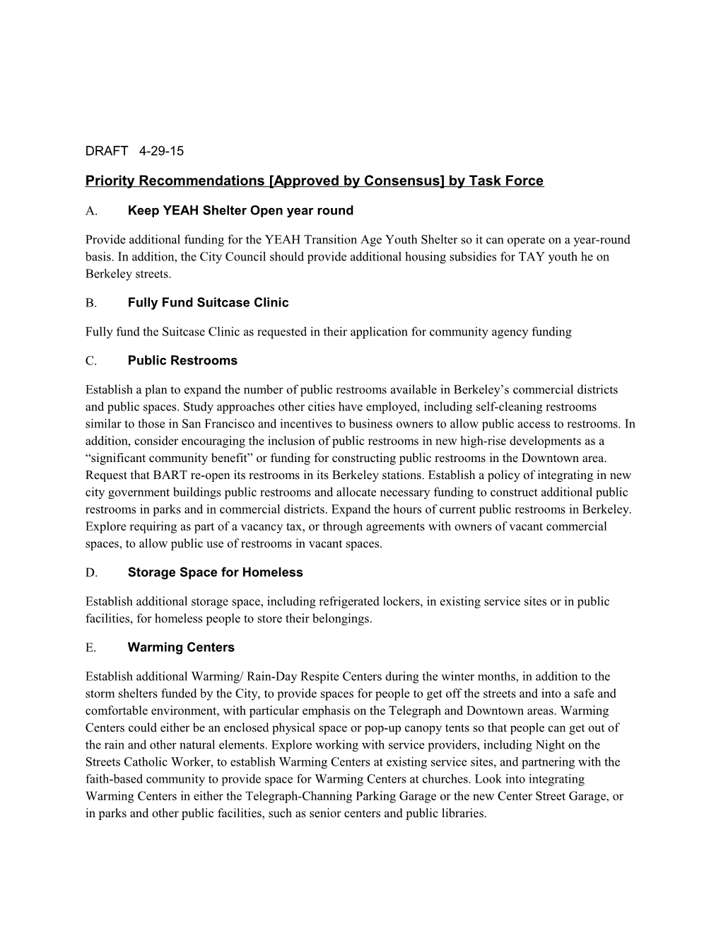 Priority Recommendations Approved by Consensus by Task Force