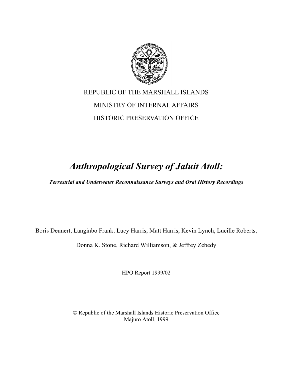 Jaluit Atoll Non-Intrusive Reconnaissance Survey