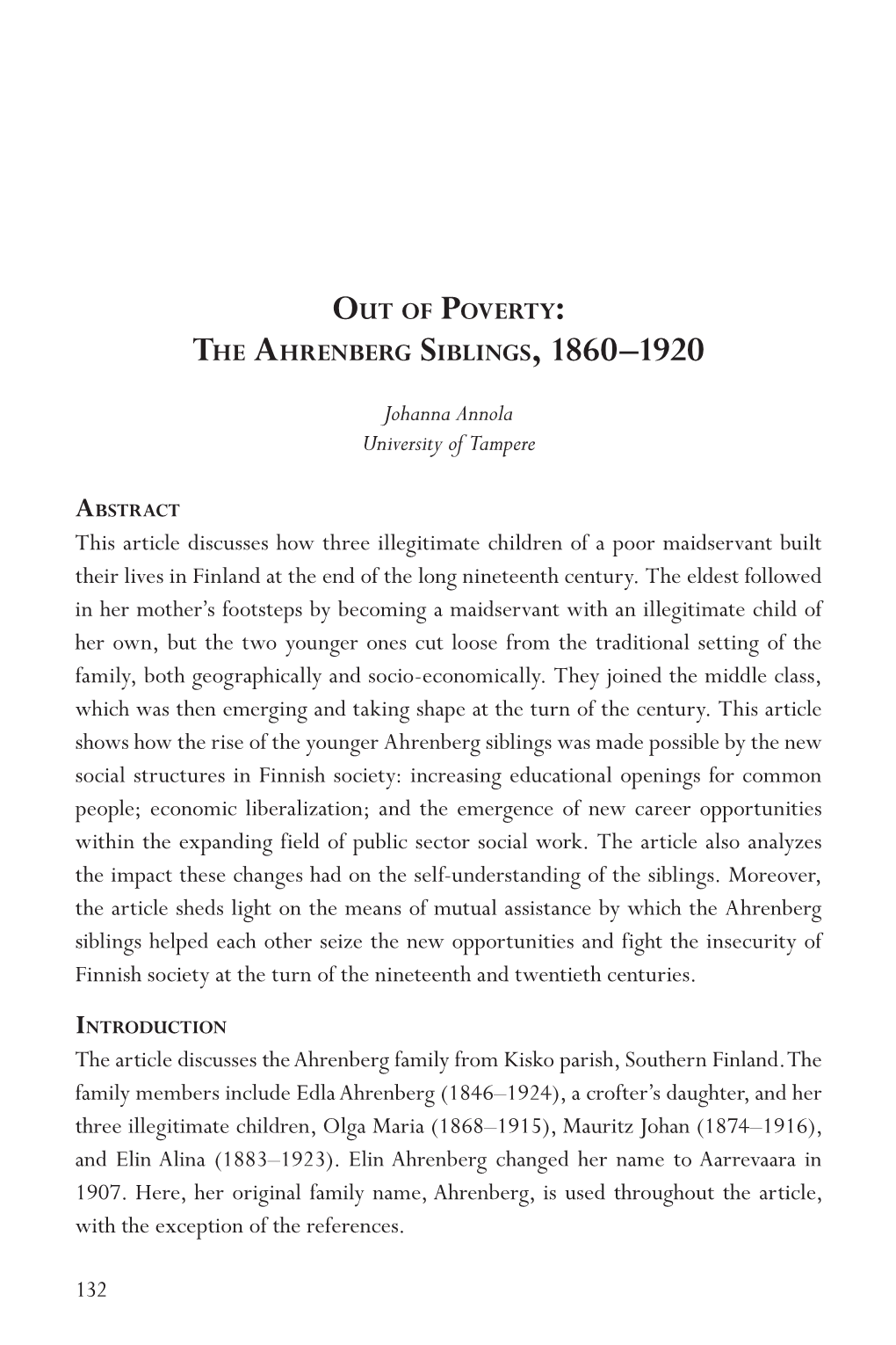 Out of Poverty: the Ahrenberg Siblings, 1860–1920