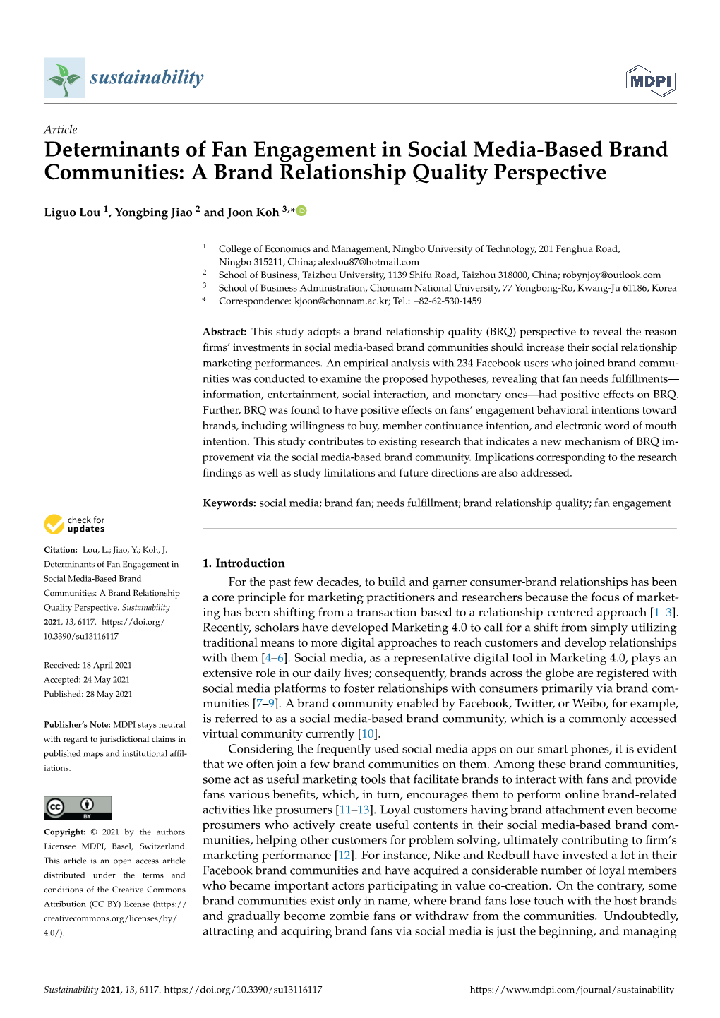 Determinants of Fan Engagement in Social Media-Based Brand Communities: a Brand Relationship Quality Perspective