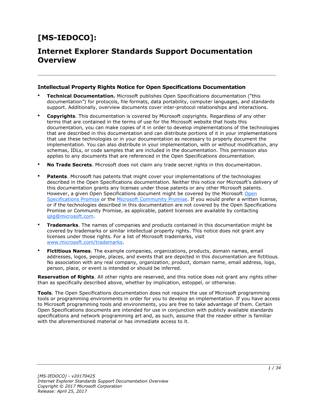 MS-IEDOCO]: Internet Explorer Standards Support Documentation Overview