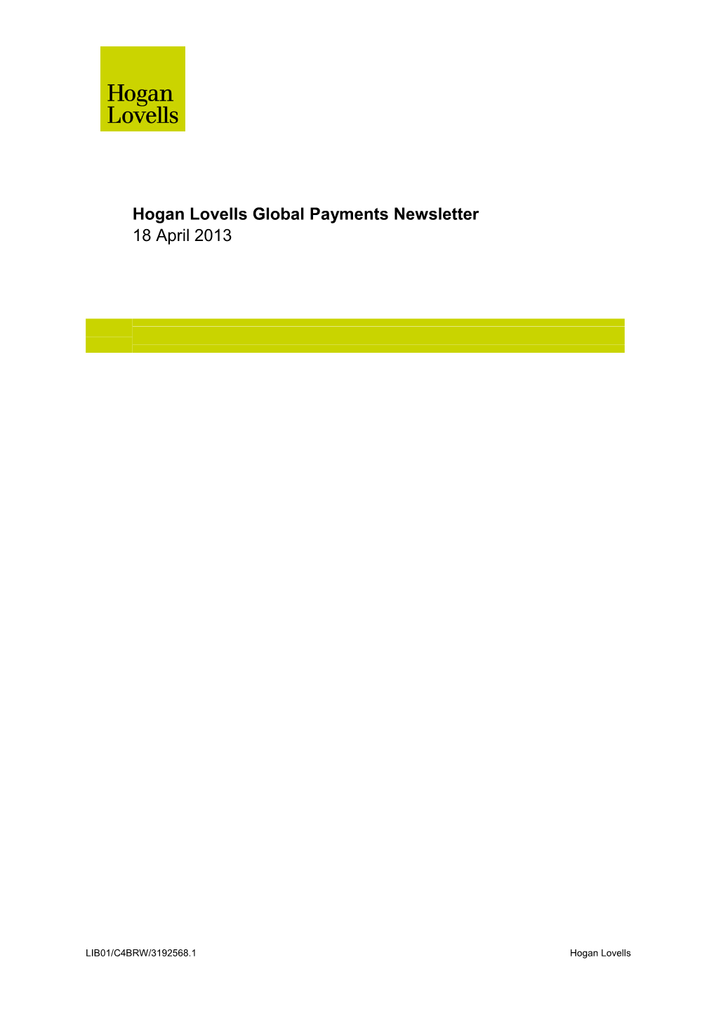 Hogan Lovells Global Payments Newsletter 18 April 2013