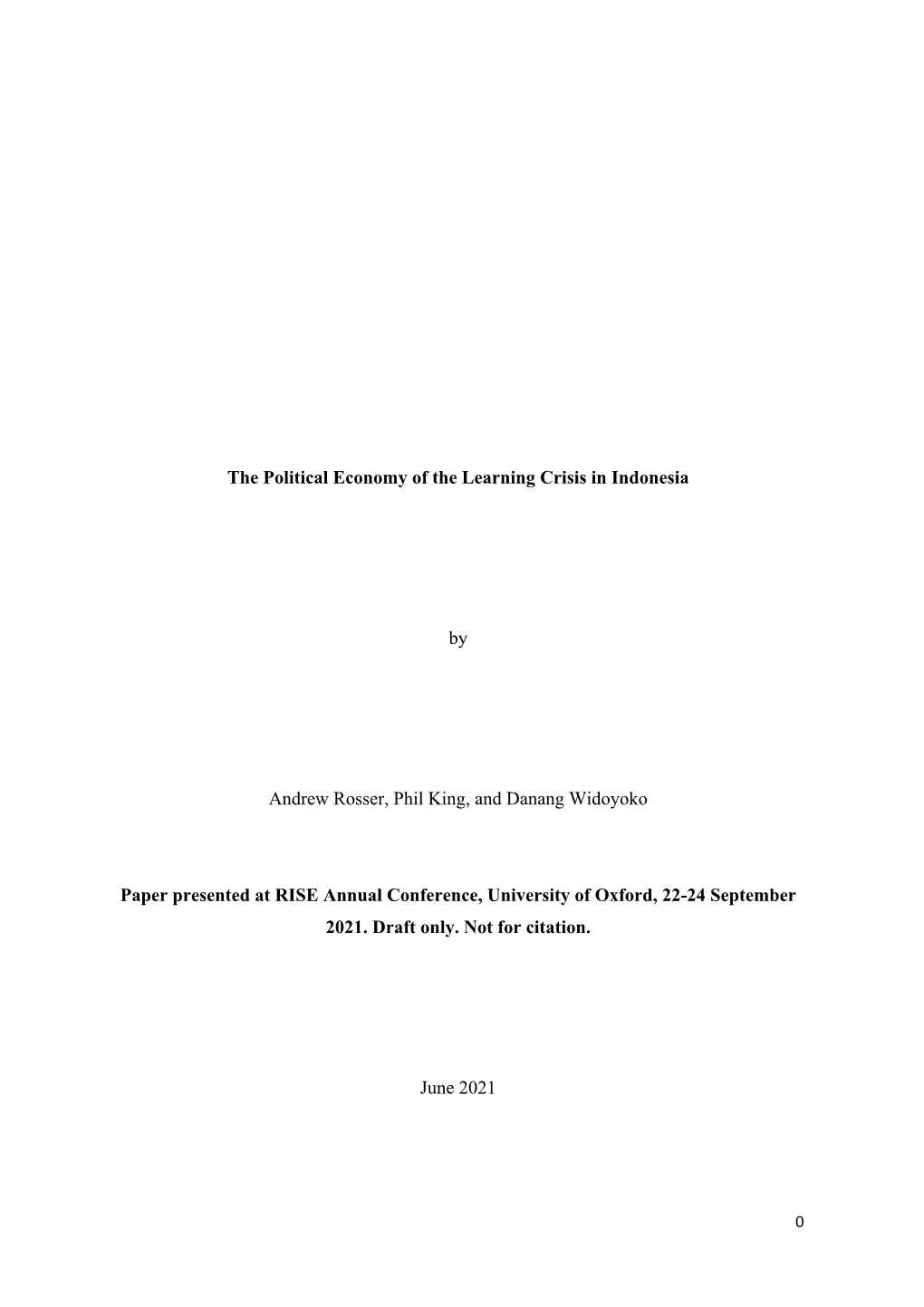 The Political Economy of the Learning Crisis in Indonesia