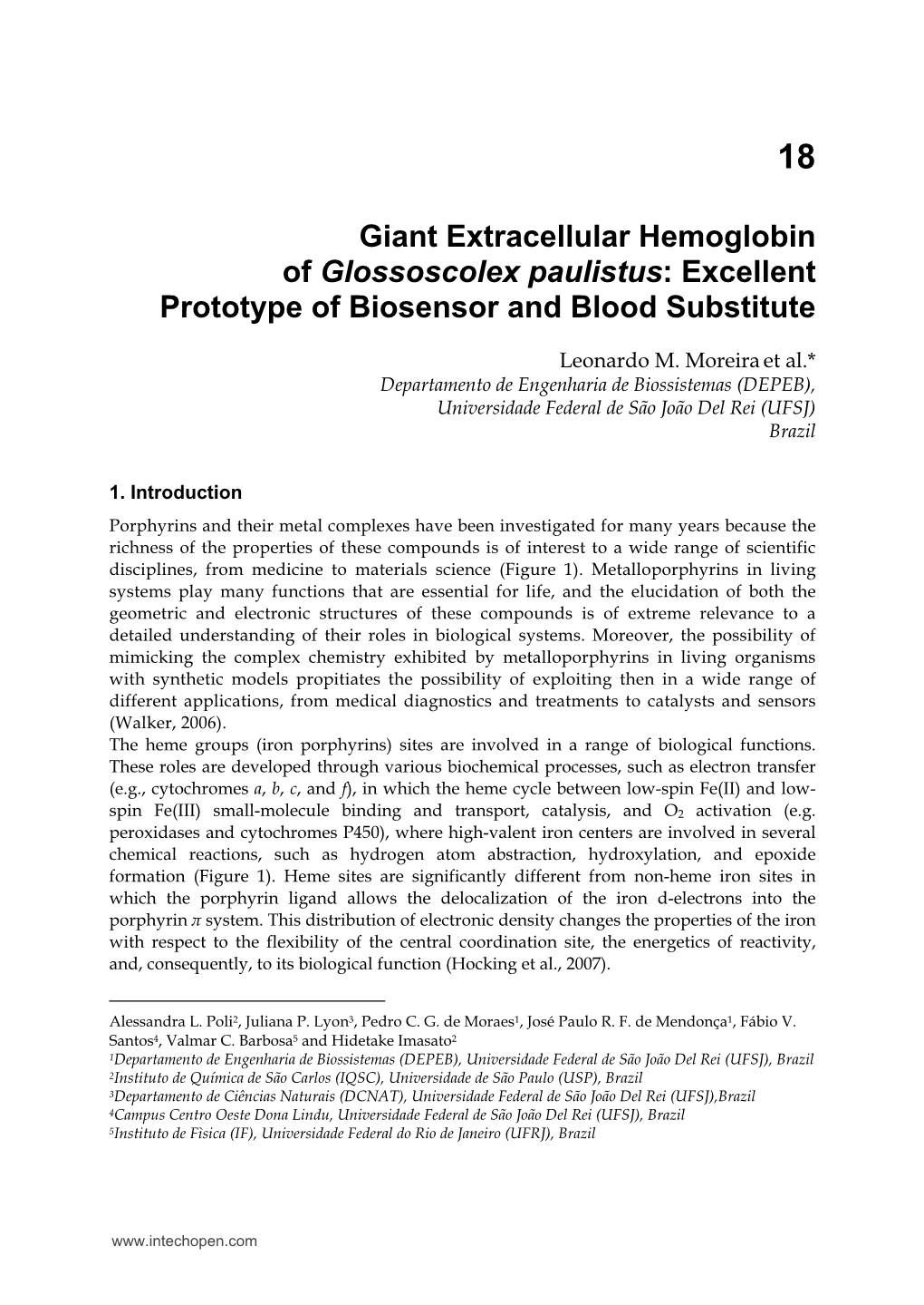 Giant Extracellular Hemoglobin of Glossoscolex Paulistus: Excellent Prototype of Biosensor and Blood Substitute