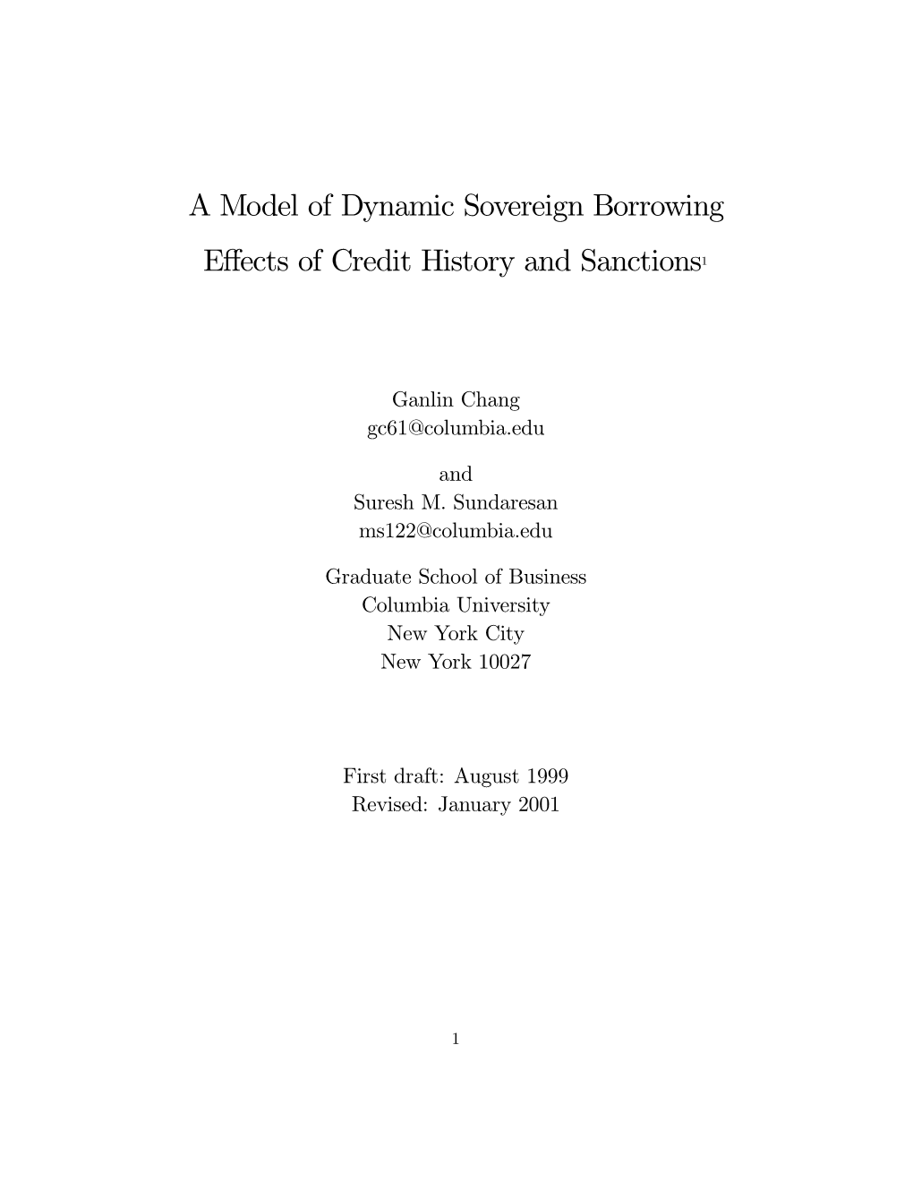 A Model of Dynamic Sovereign Borrowing Effects of Credit History