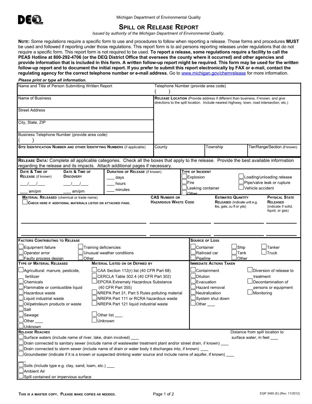 Spill Or Release Report EQP3465