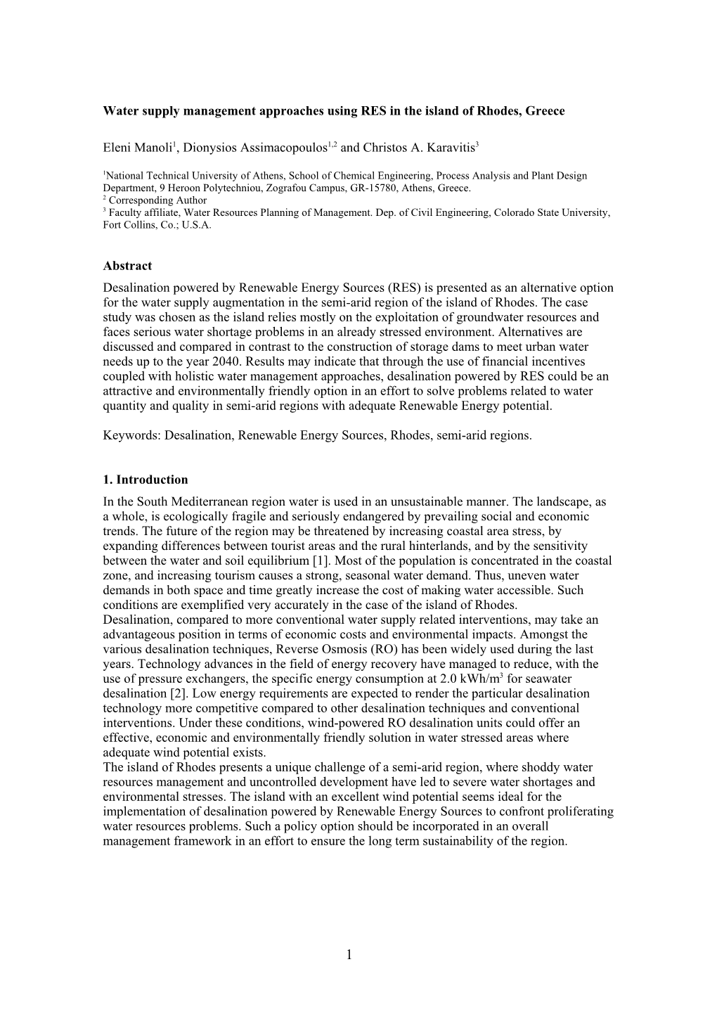 Γ1 2003 Water Supply Management Approaches Using RES In