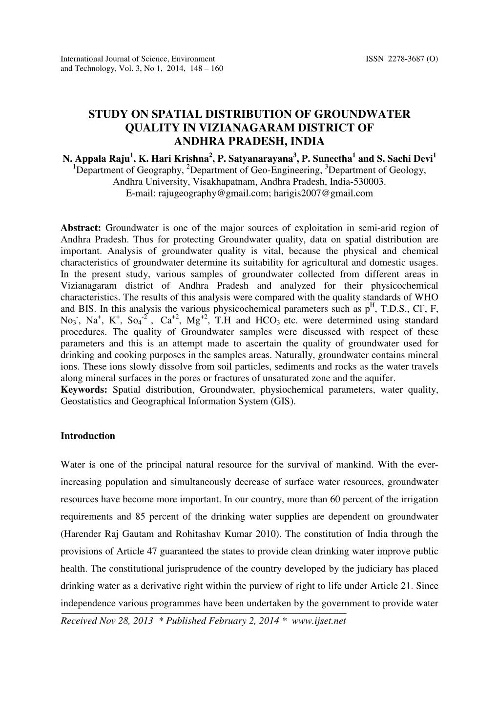Study on Spatial Distribution of Groundwater Quality in Vizianagaram District of Andhra Pradesh, India N