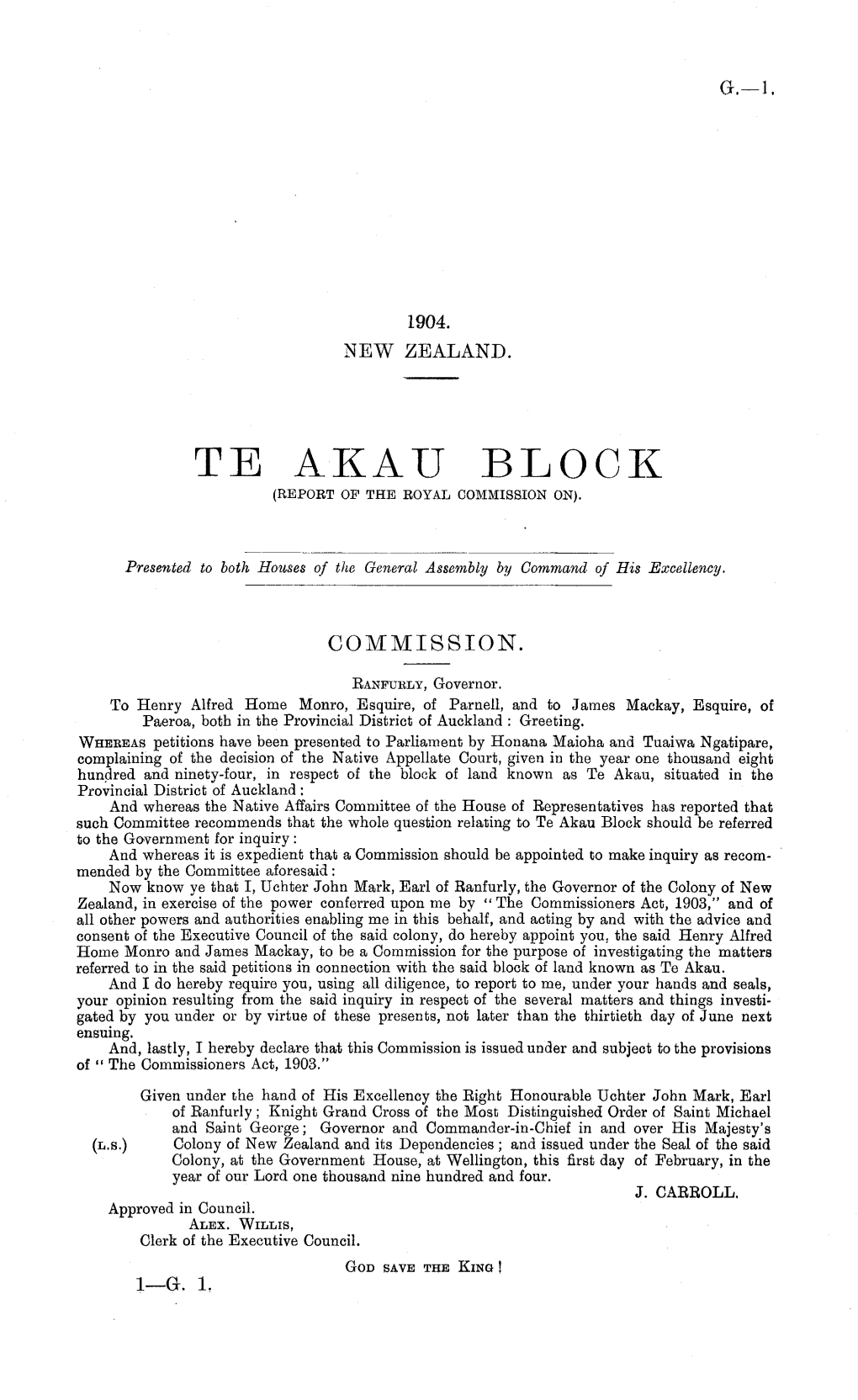 Te Akau Block 1904