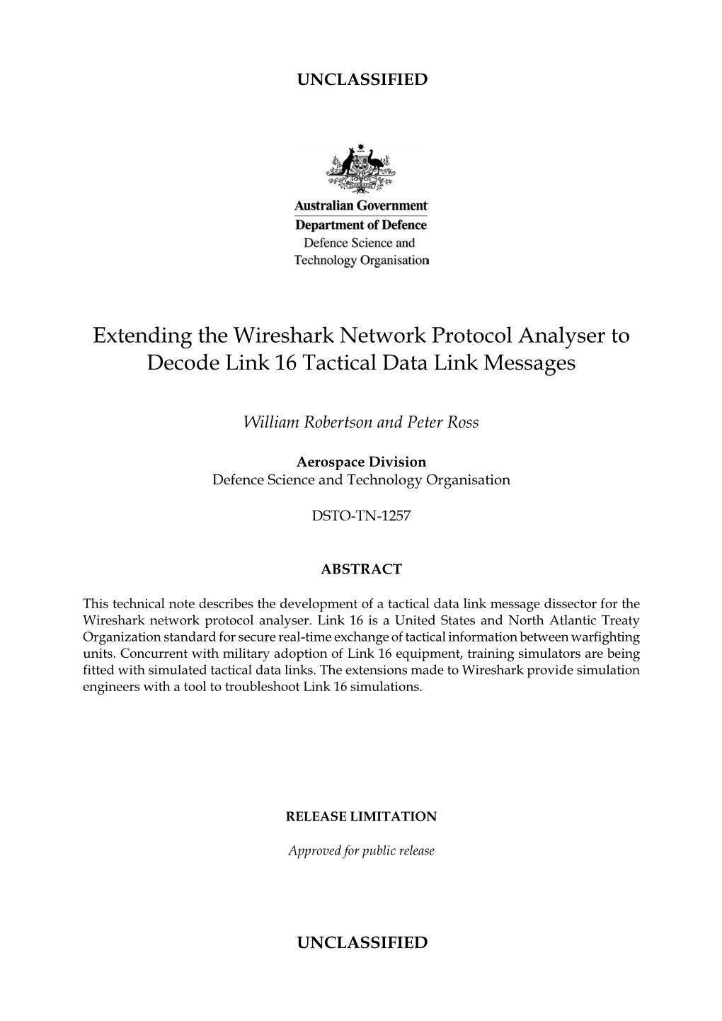 Extending the Wireshark Network Protocol Analyser to Decode Link 16 Tactical Data Link Messages