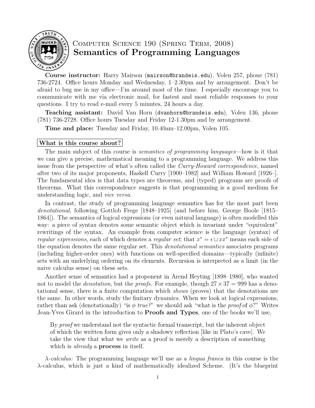 Semantics of Programming Languages