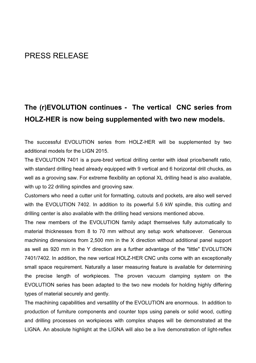 The (R)EVOLUTION Continues - the Vertical CNC Series from HOLZ-HER Is Now Being Supplemented