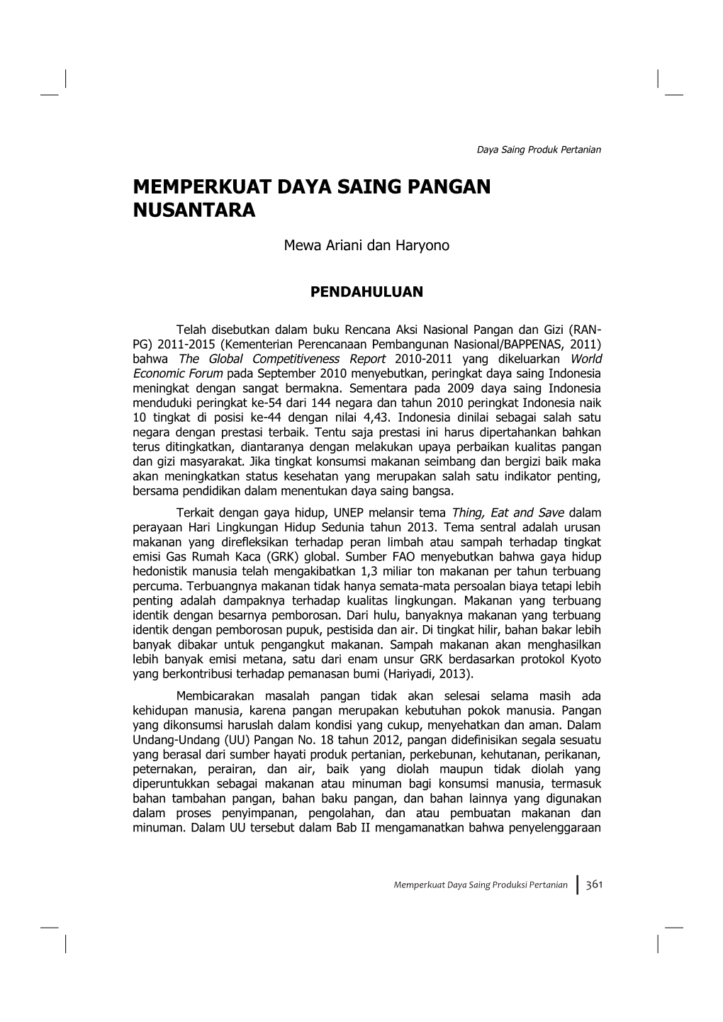 Memperkuat Daya Saing Pangan Nusantara