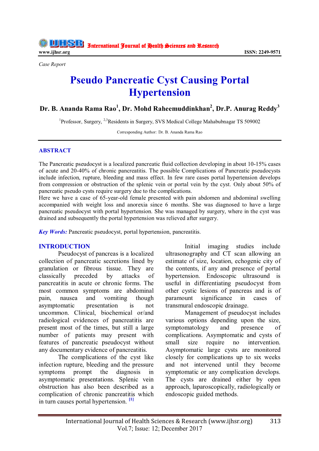 Pseudo Pancreatic Cyst Causing Portal Hypertension
