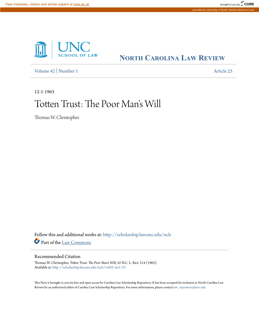 Totten Trust: the Op Or Man's Will Thomas W