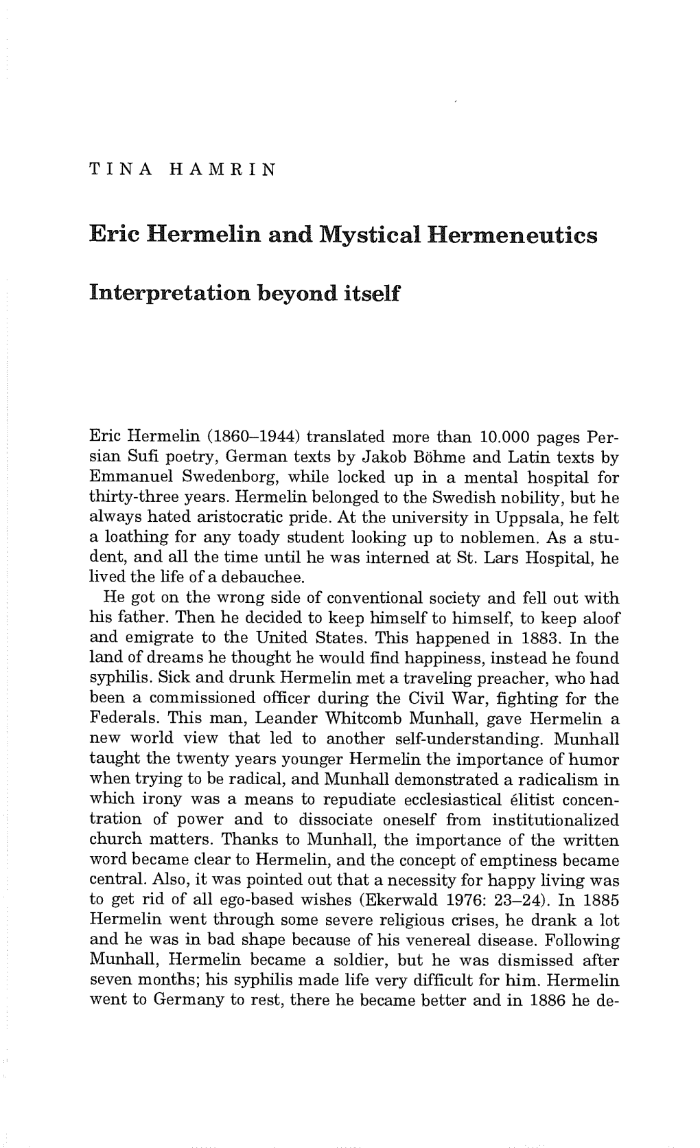 Eric Hermelin and Mystical Hermeneutics