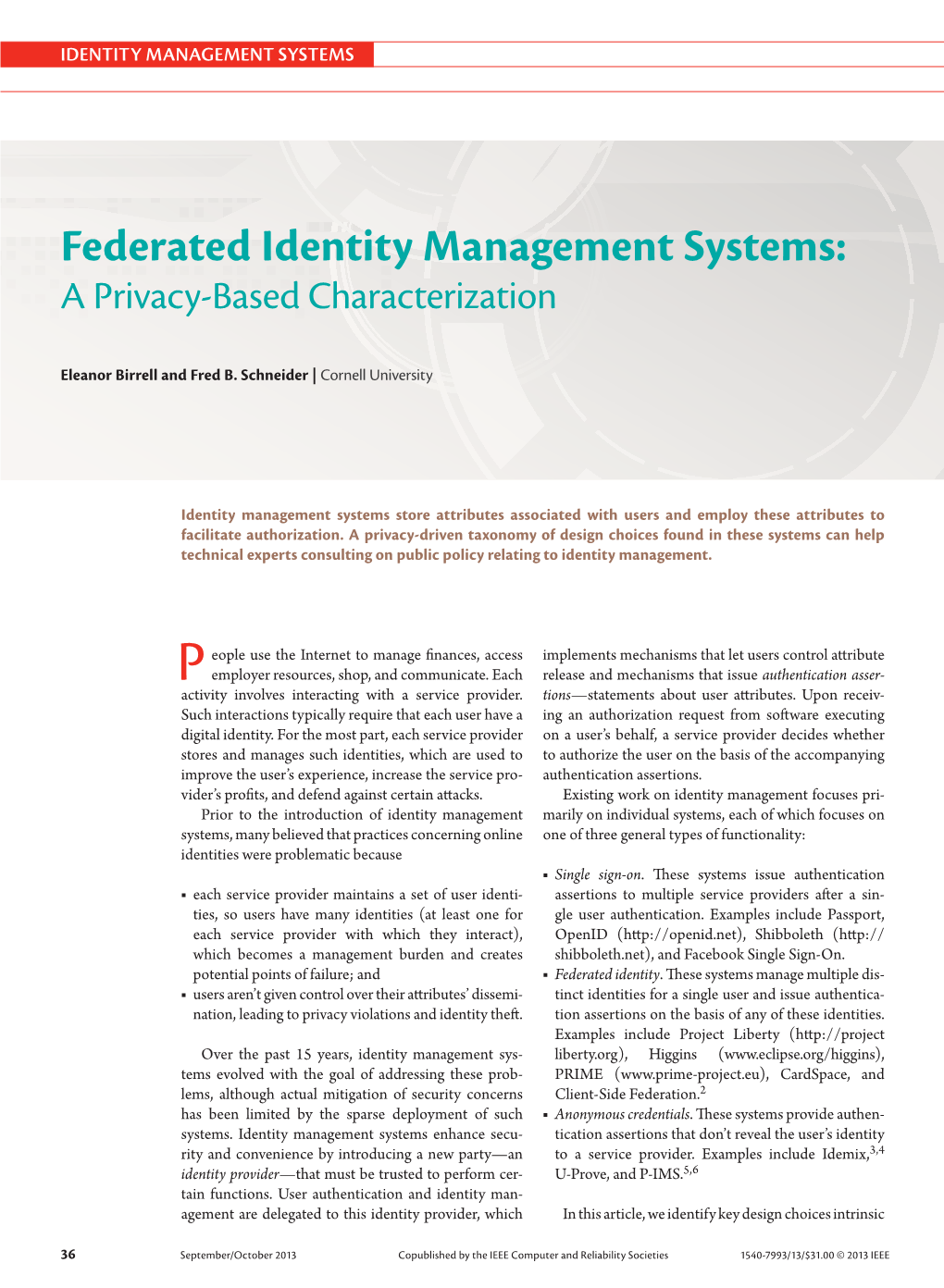 Federated Identity Management Systems: a Privacy-Based Characterization