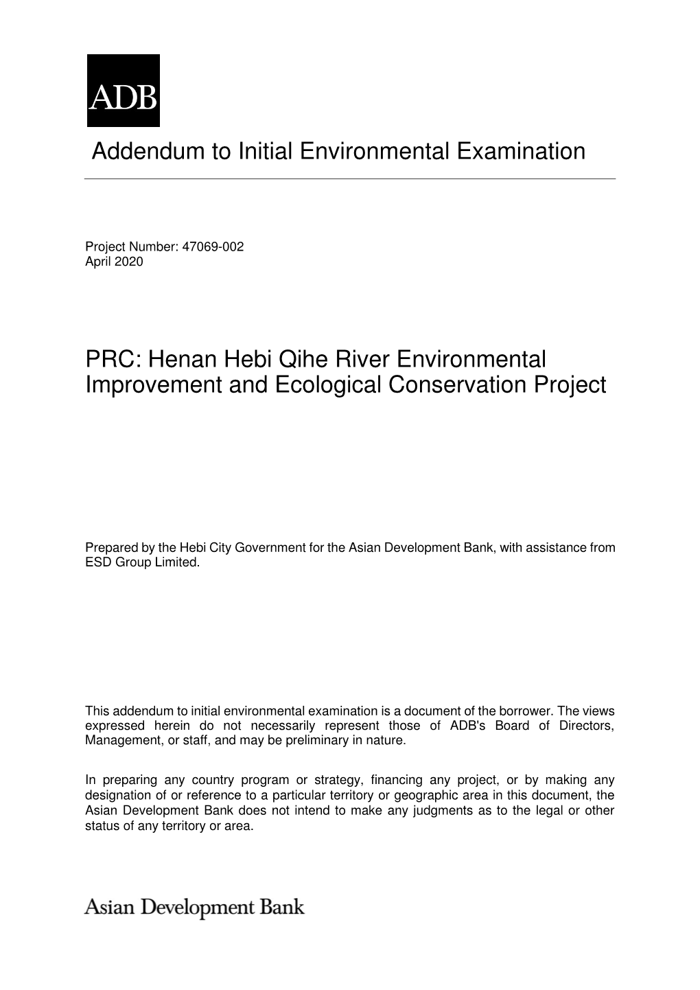 47069-002: Henan Hebi Qihe River Environmental Improvement And