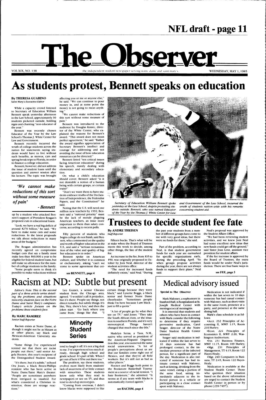 As Students Protest, Bennett Speaks on Education