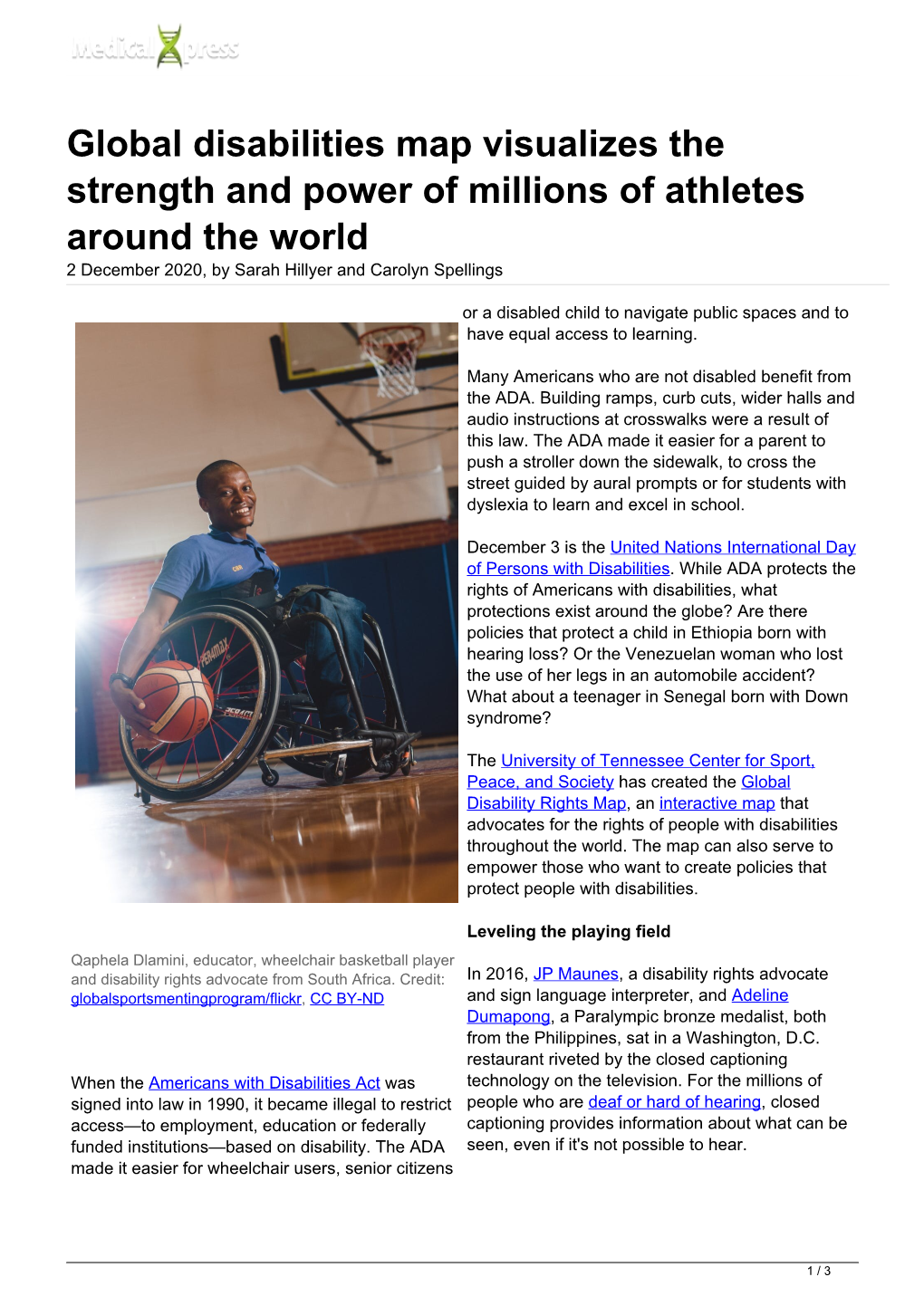 Global Disabilities Map Visualizes the Strength and Power of Millions of Athletes Around the World 2 December 2020, by Sarah Hillyer and Carolyn Spellings