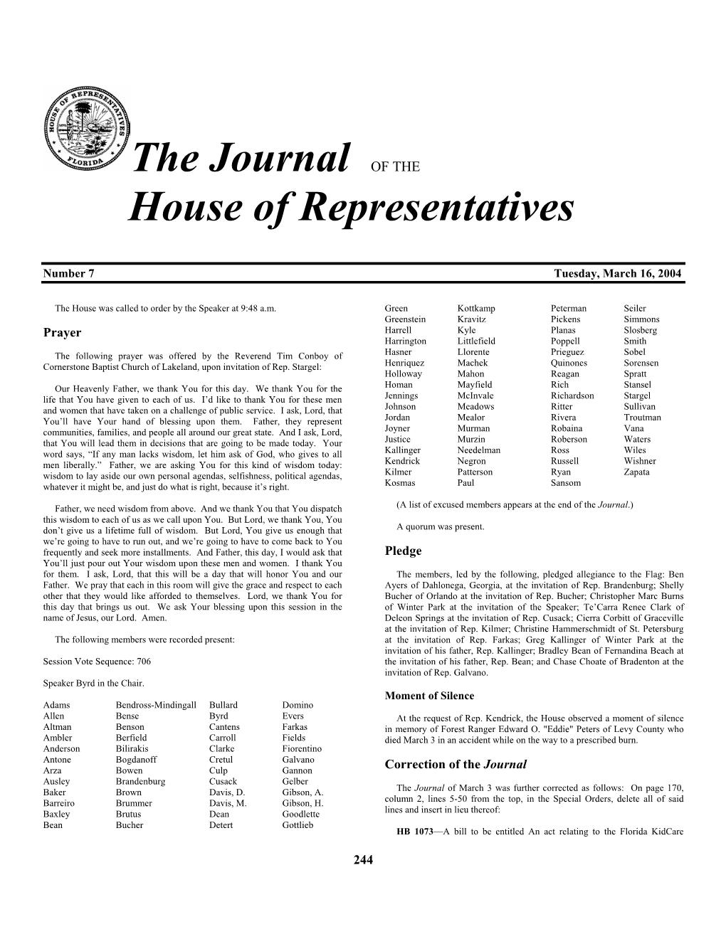 The Journal of the House of Representatives