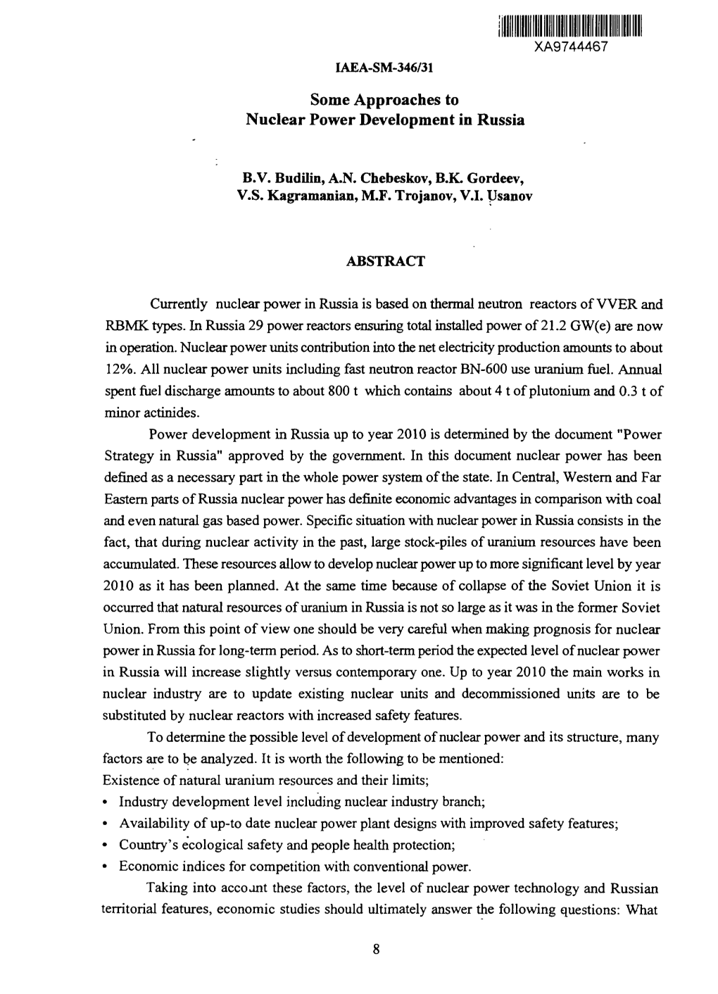 Some Approaches to Nuclear Power Development in Russia