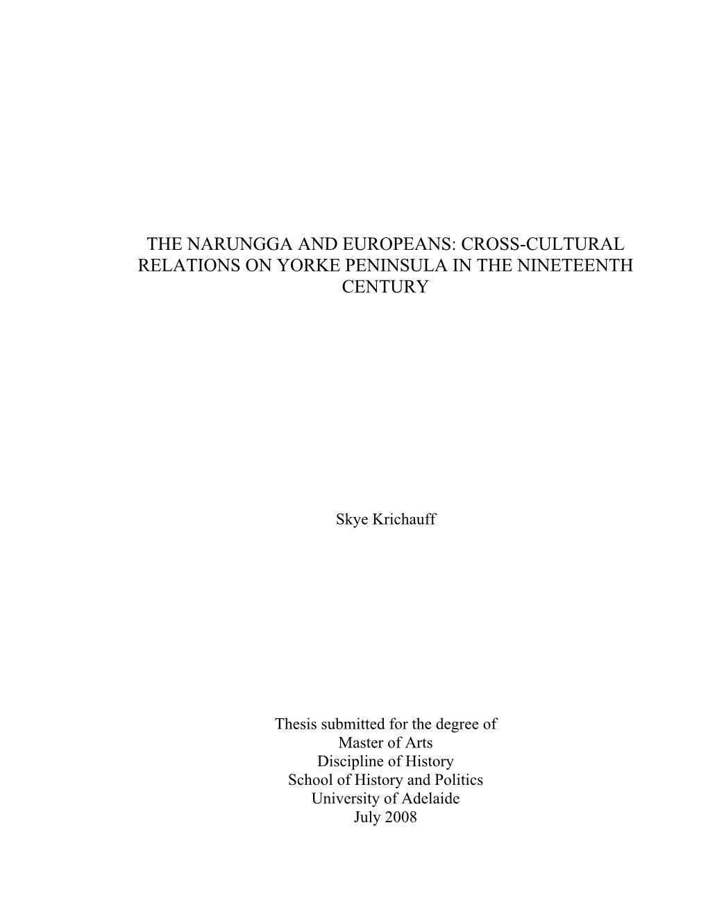 The Narungga and Europeans: Cross-Cultural Relations on Yorke Peninsula in the Nineteenth Century