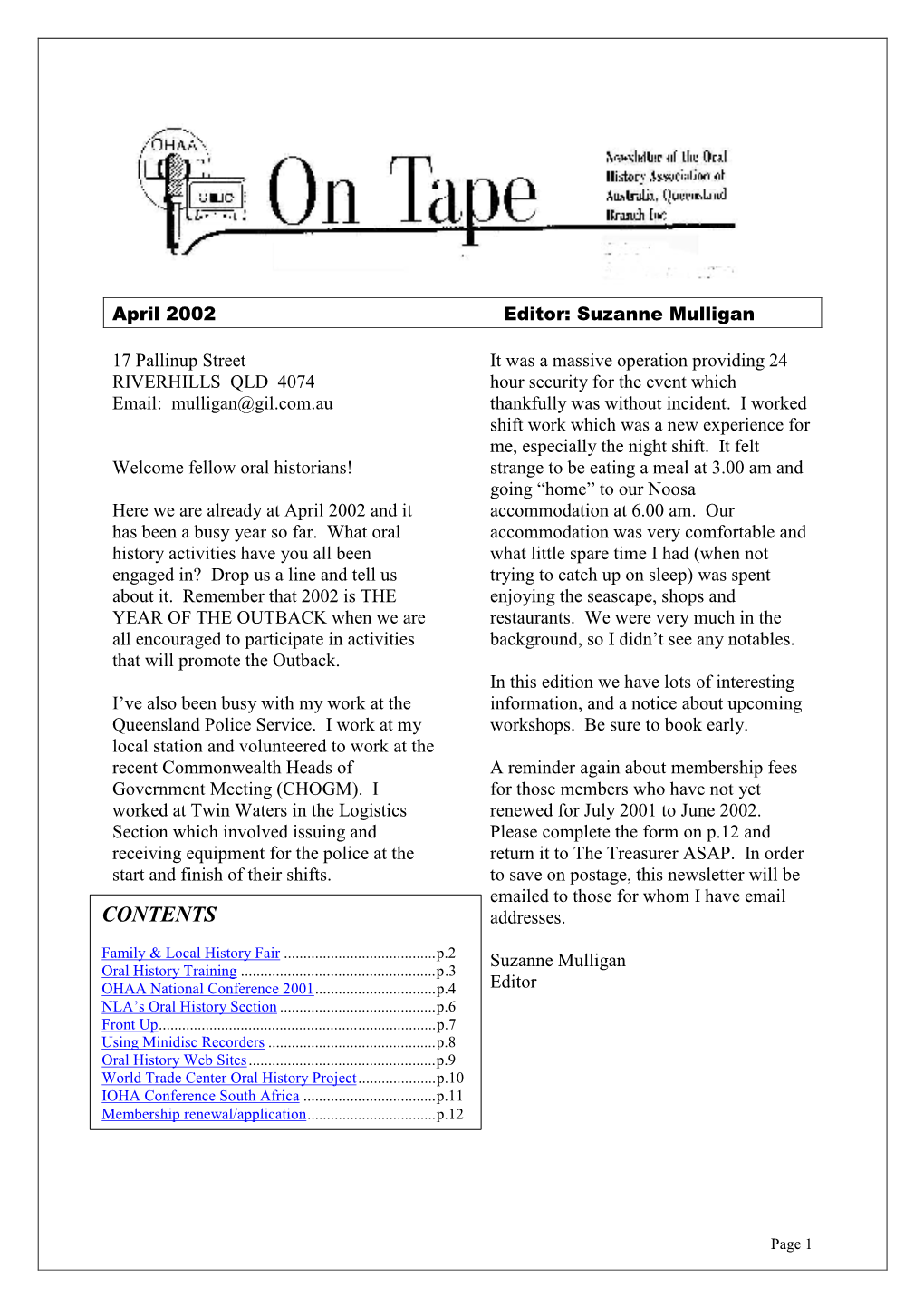 OHAA QLD Newsletter, April 2002