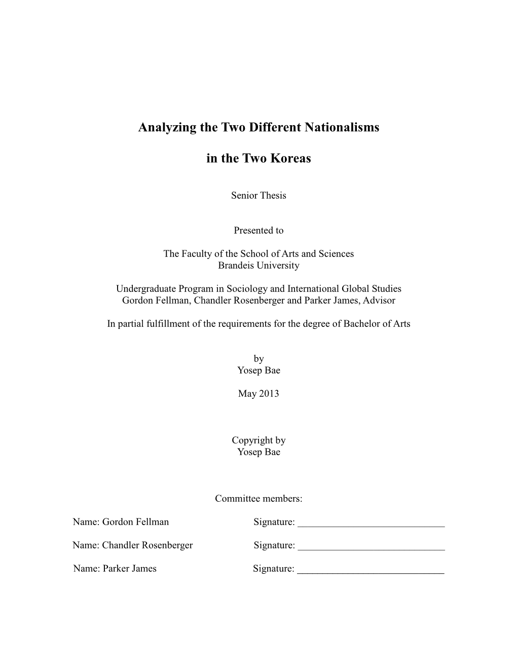 Analyzing the Two Different Nationalisms in the Two Koreas