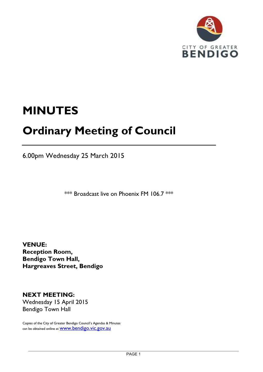 MINUTES Ordinary Meeting of Council