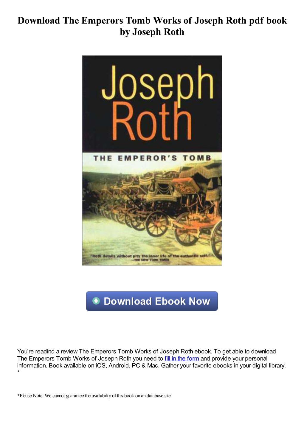 Download the Emperors Tomb Works of Joseph Roth Pdf Ebook By