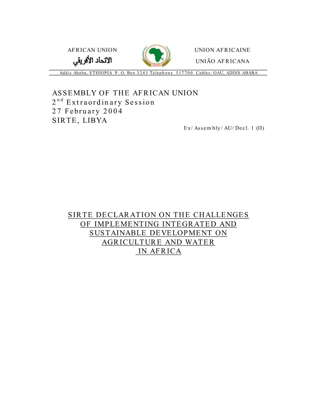 Sirte Declaration on Agriculture Water with Corrections F…