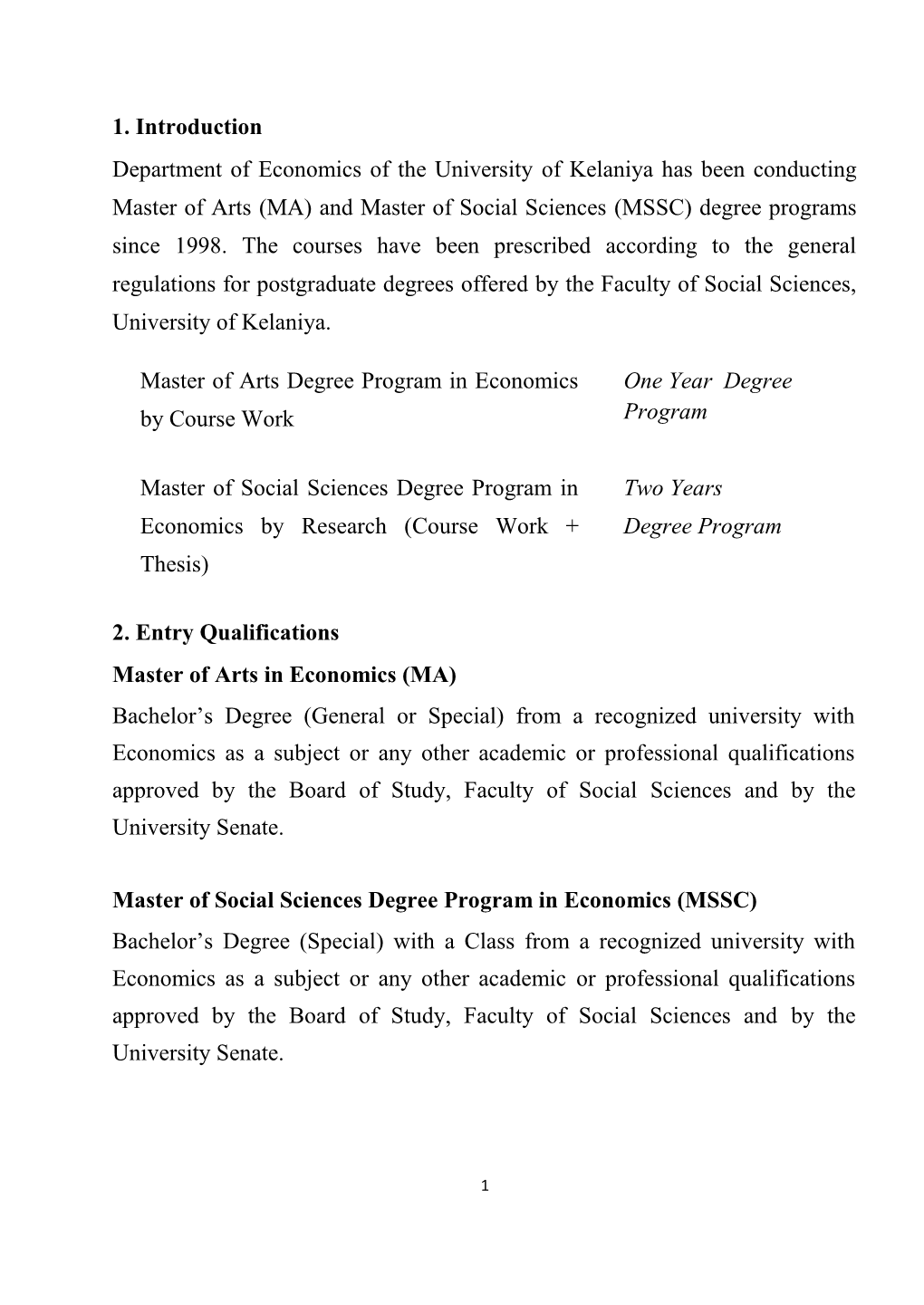 (MA) and Master of Social Sciences (MSSC) Degree Programs Since 1998