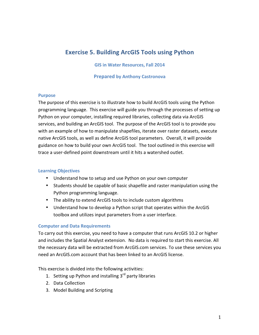 Exercise 5. Building Arcgis Tools Using Python